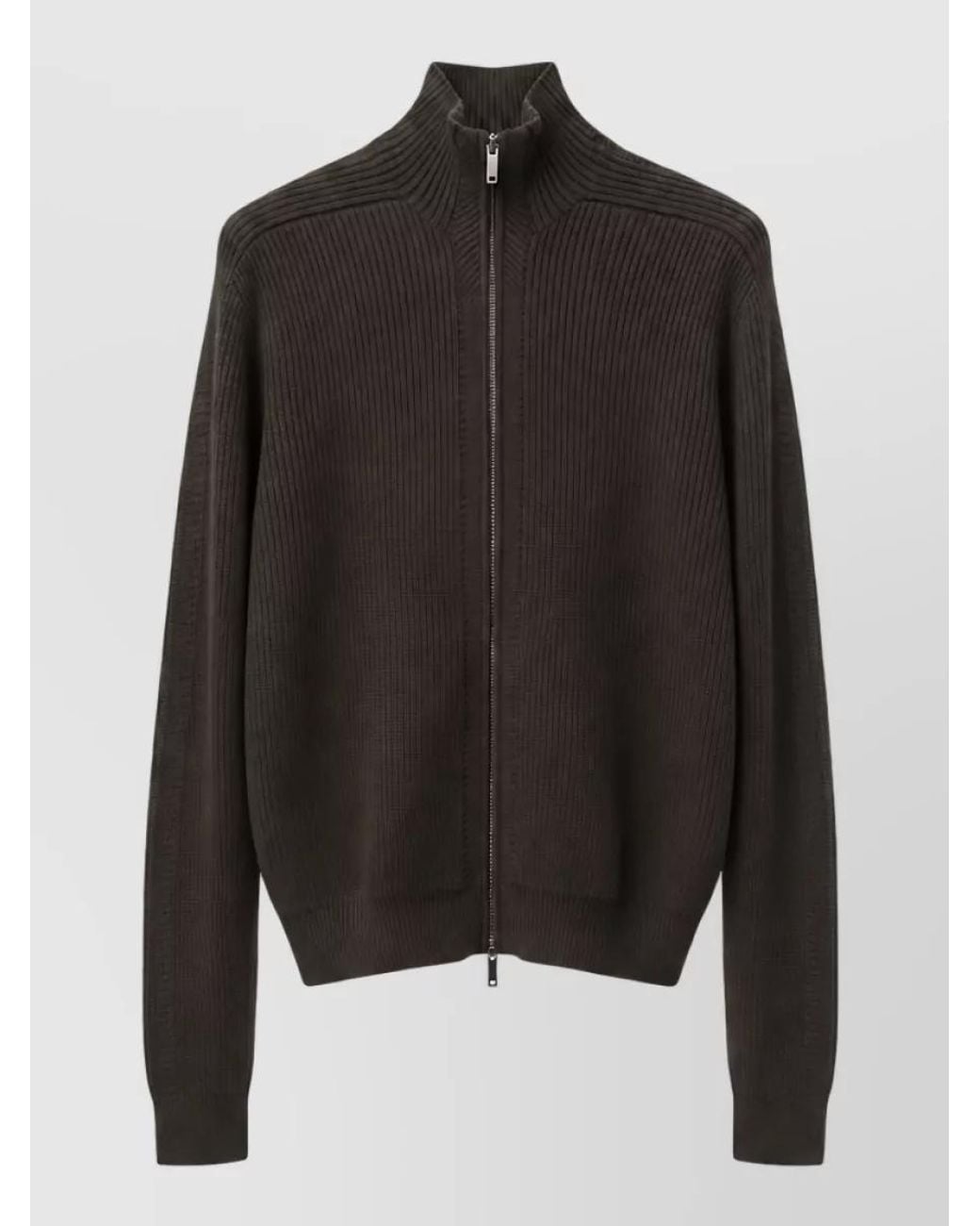 Emporio Armani Black Ribbed Virgin Wool High Neck Zip-Up Cardigan for men