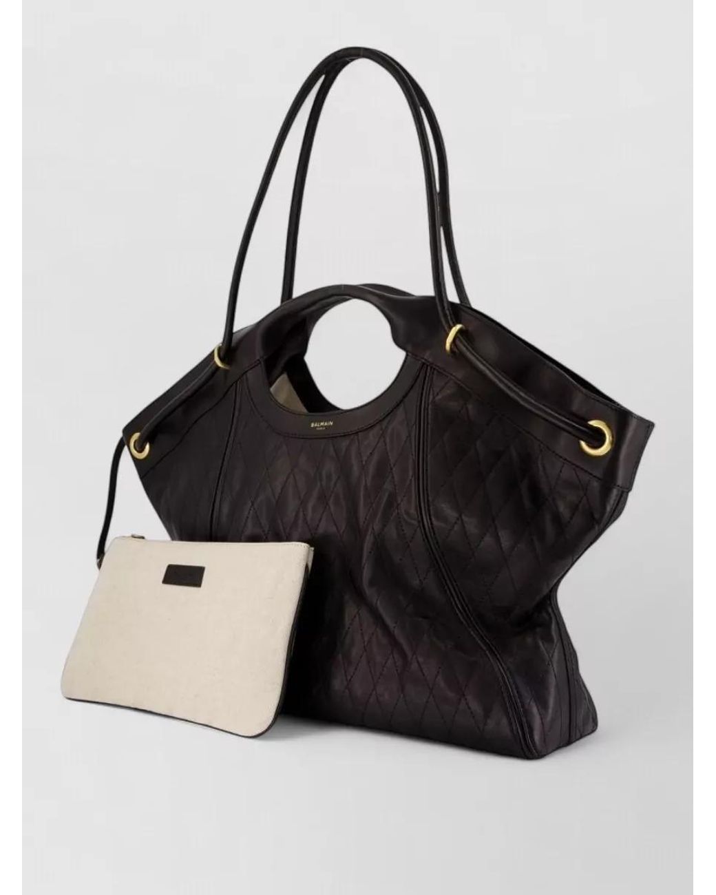Balmain Black Soft Large Leather Tote Bag