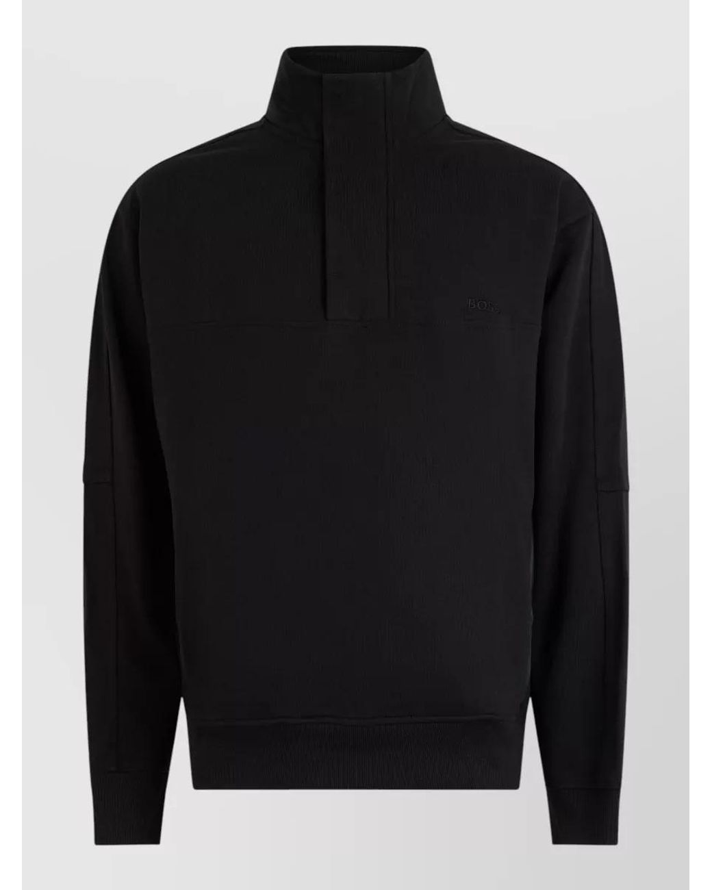Boss Black Cotton High-Collar Zip Sweatshirt for men