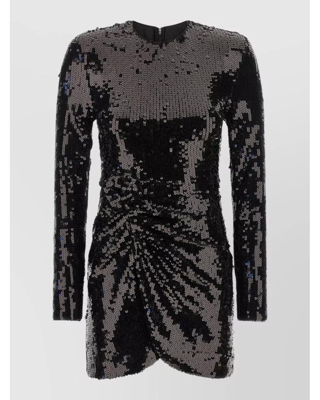 ROTATE BIRGER CHRISTENSEN Black Sequined Draped Floral Appliqué Long-Sleeve Mini Dress