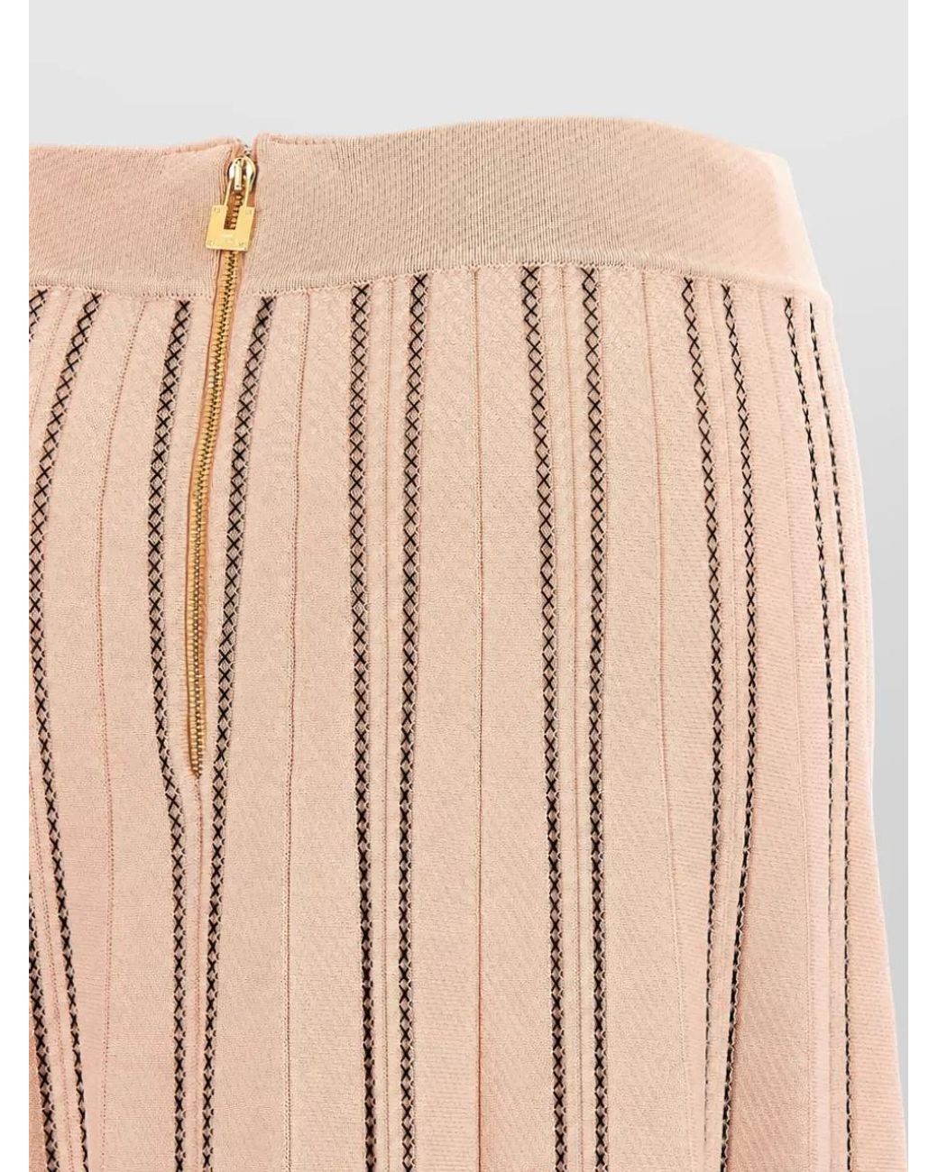 Elisabetta Franchi Natural Ribbed High-Rise Pleated Midi Skirt