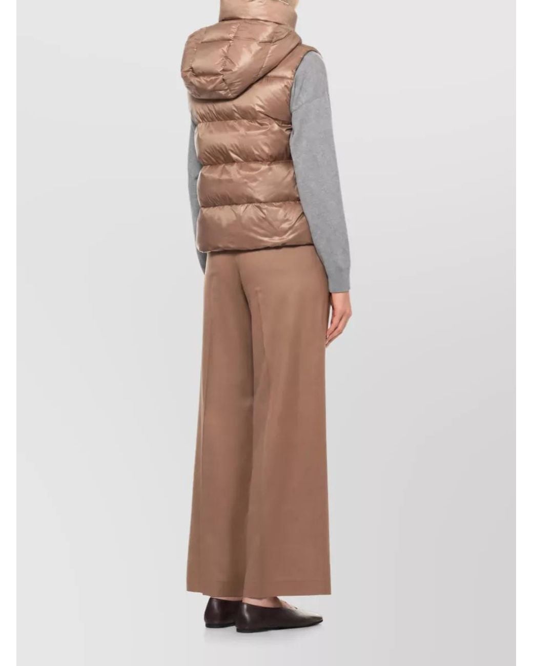 Peserico Brown Quilted Sleeveless Hooded Down Puffer Jacket