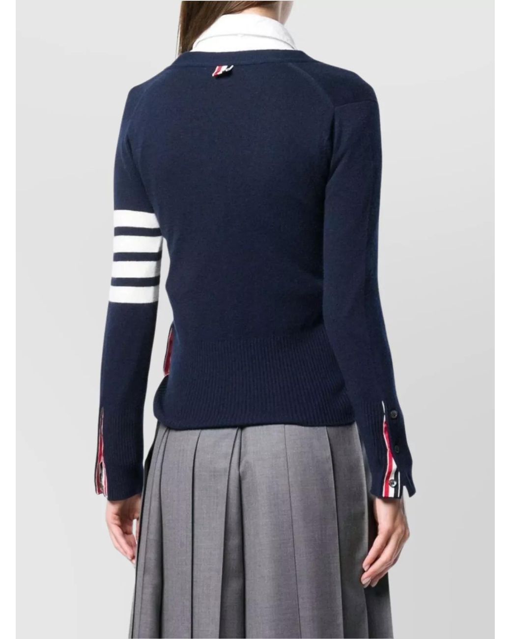 Thom Browne Blue Cashmere V-Neck Ribbed Cardigan