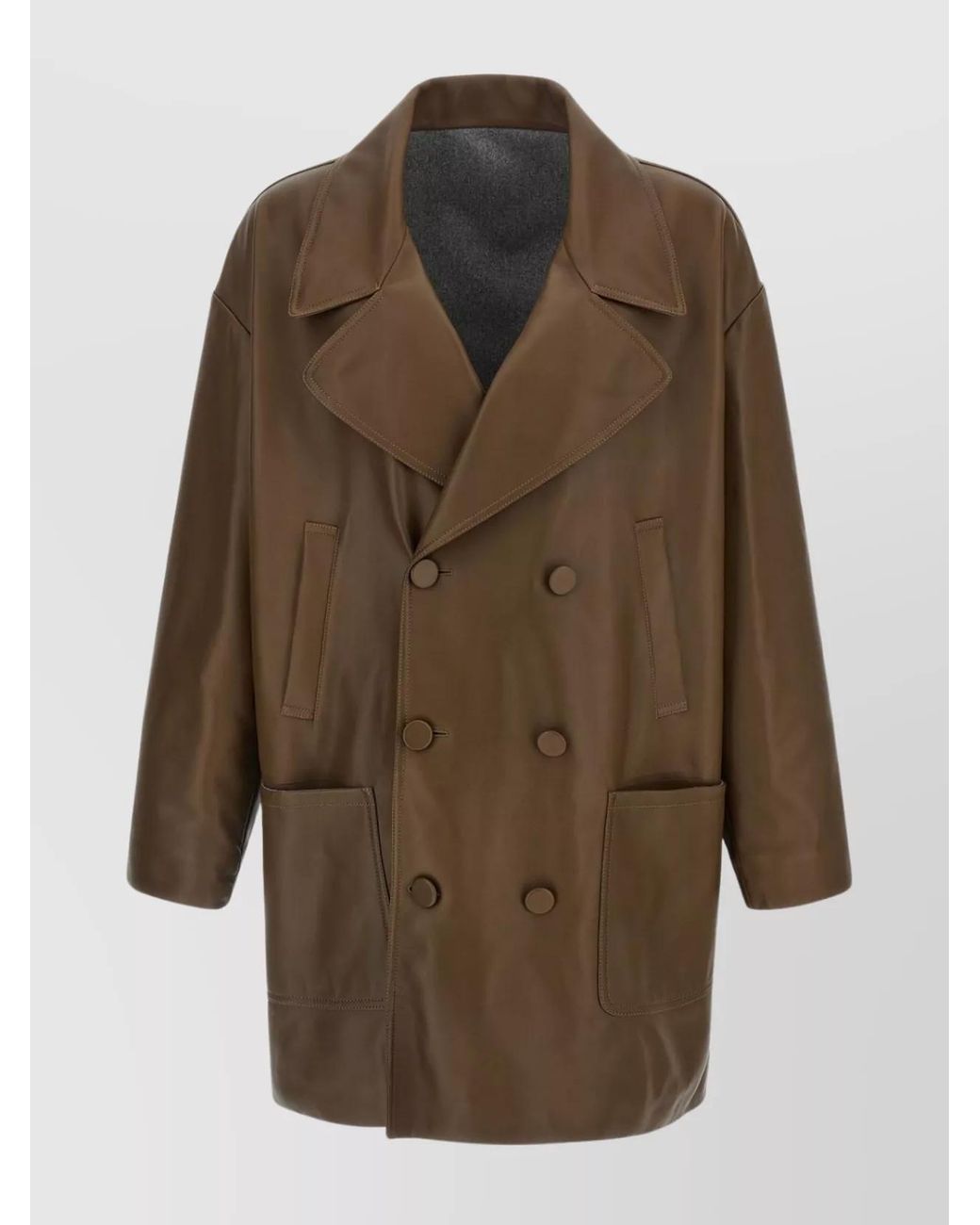 Fendi Brown Lamb Leather Double-Breasted Coat for men