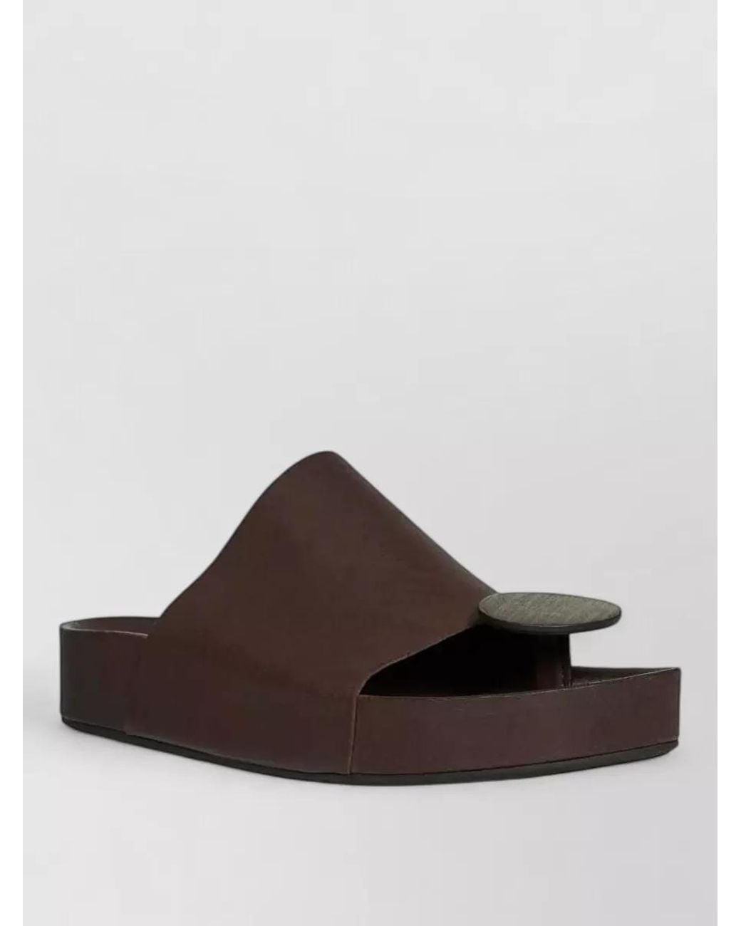 Uma Wang Brown Round Leather Strap Flat Slide Sandal
