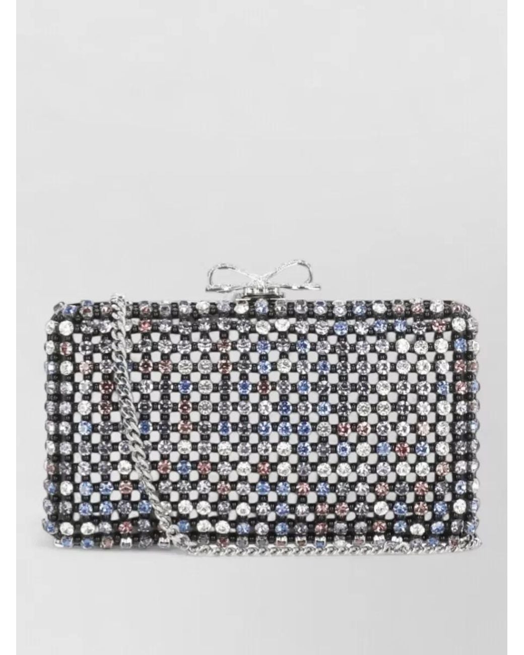 Self-Portrait Gray The Bow Crystal Clutch Bag