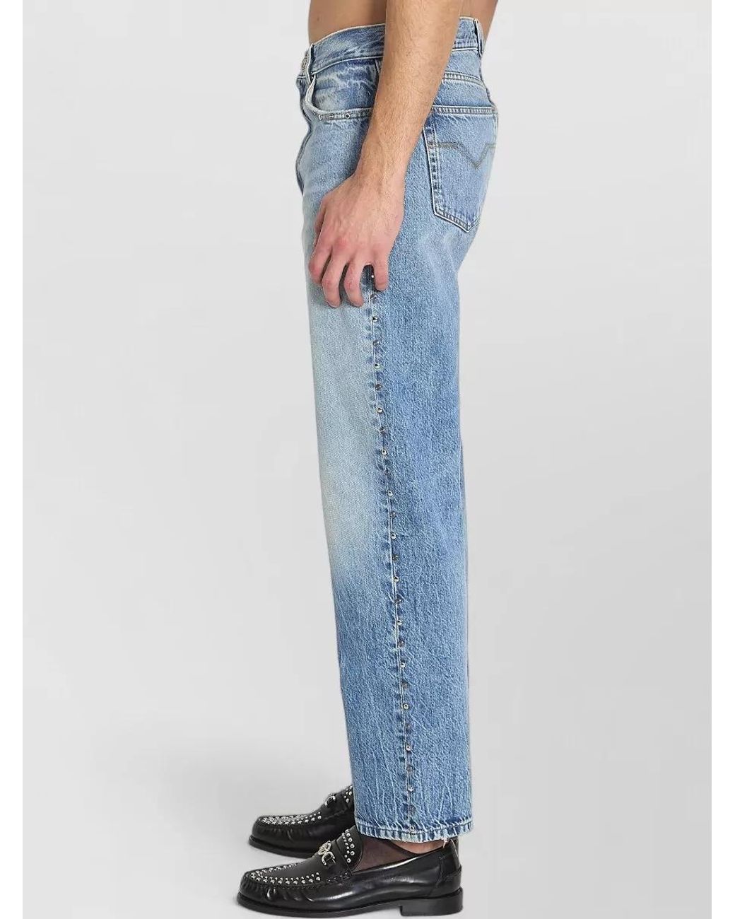 Versace Blue Studded Mid-Rise Straight-Leg Denim Jeans for men