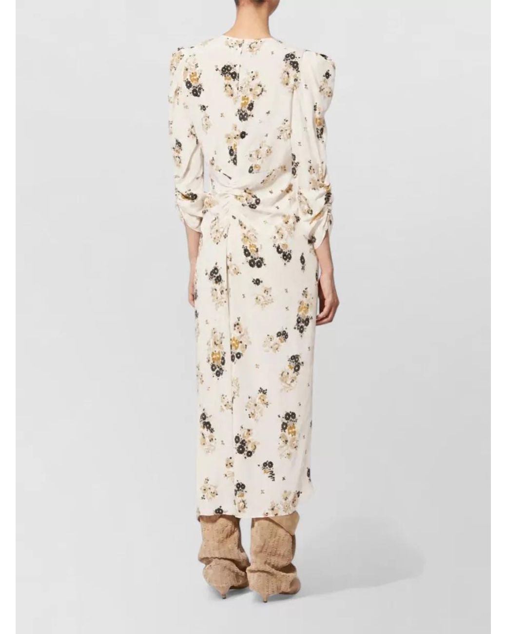 Isabel Marant Natural Silk Floral-Print Asymmetric V-Neck Midi Dress