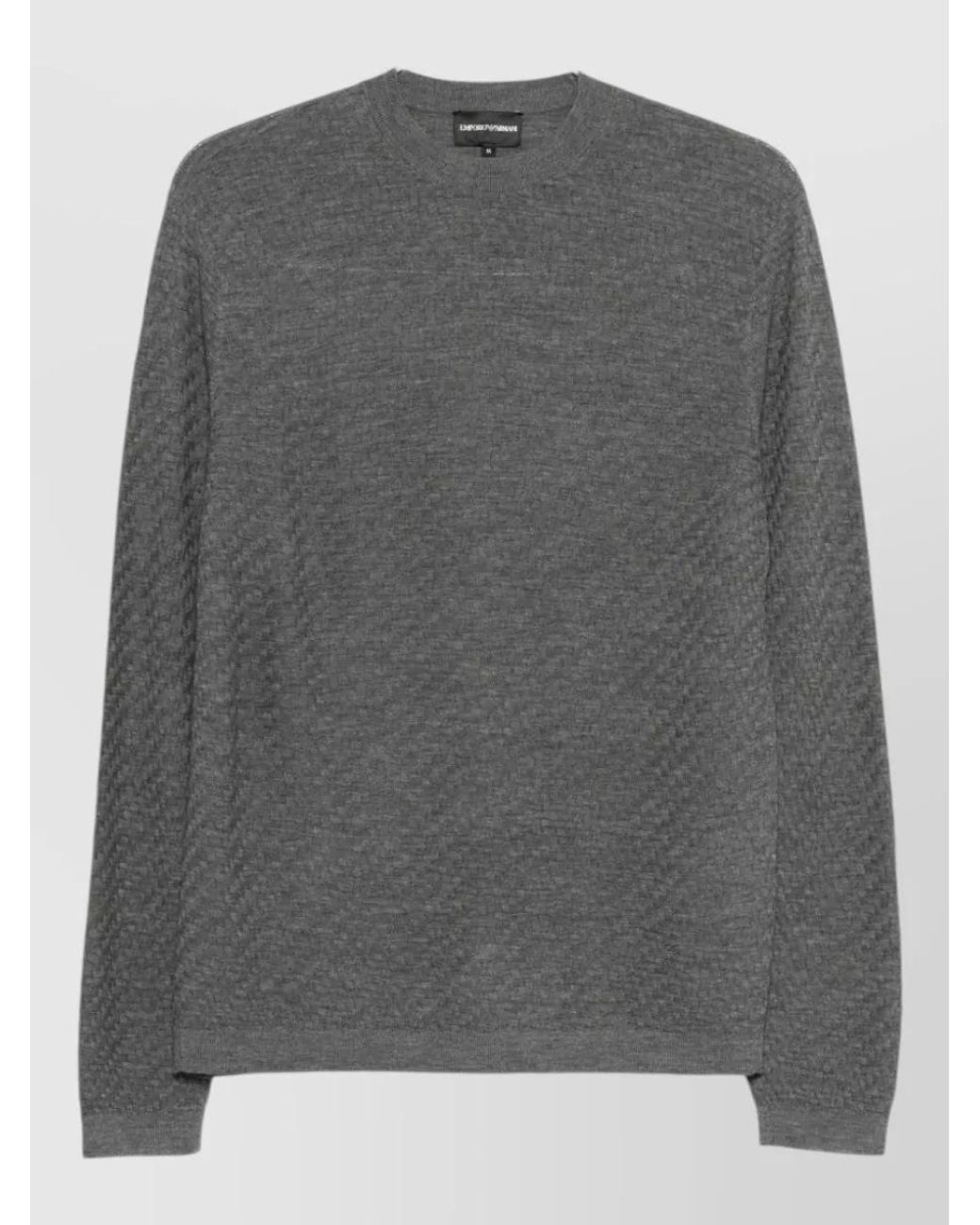 Emporio Armani Gray Virgin Wool Textured-Knit Crewneck Sweater for men