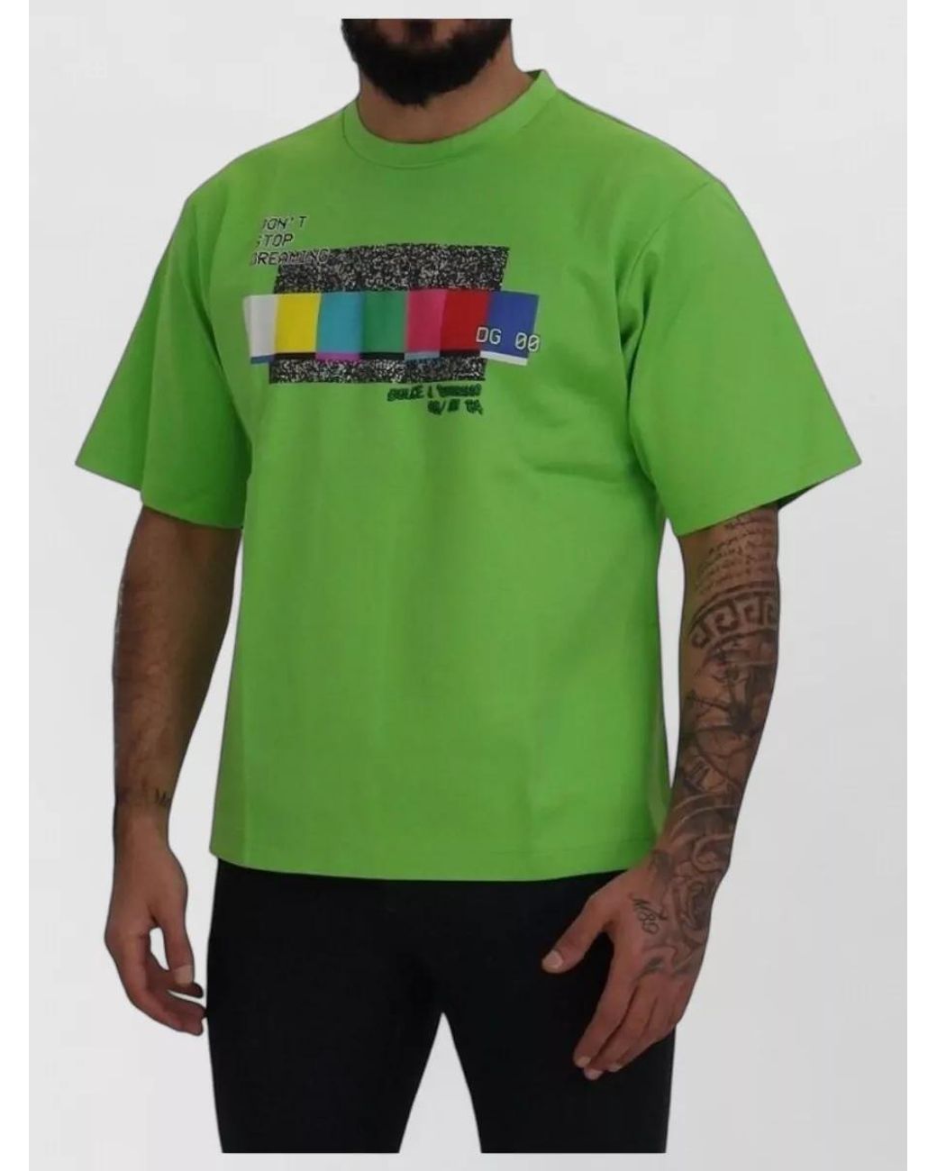 Dolce & Gabbana Green Cotton Graphic Print Short-Sleeve T-Shirt for men