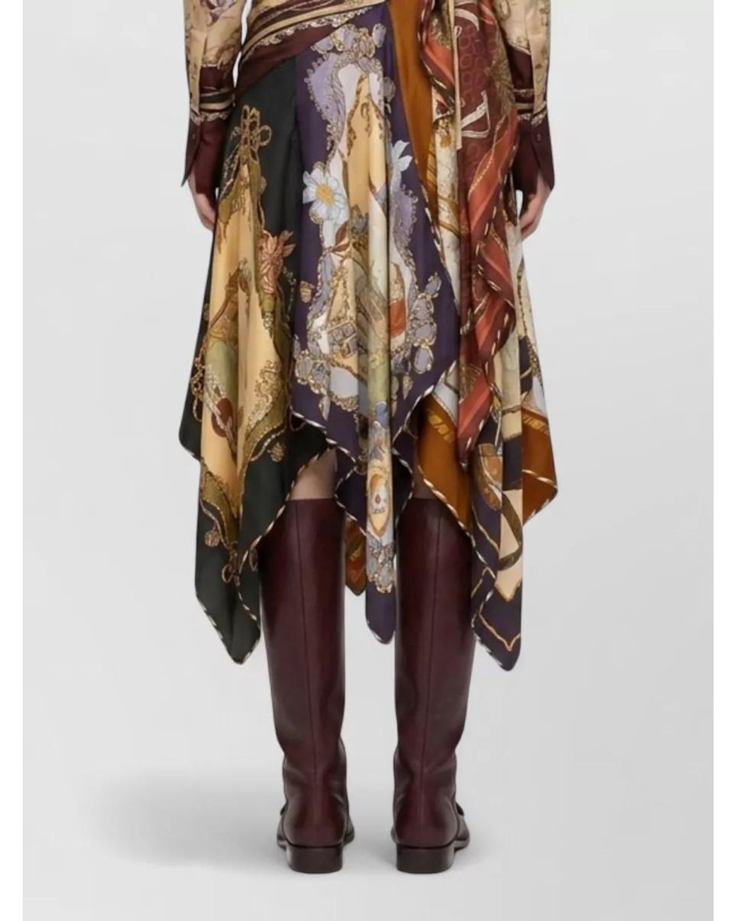 Zimmermann Multicolor Silk Printed Draped Handkerchief-Hem Midi Skirt
