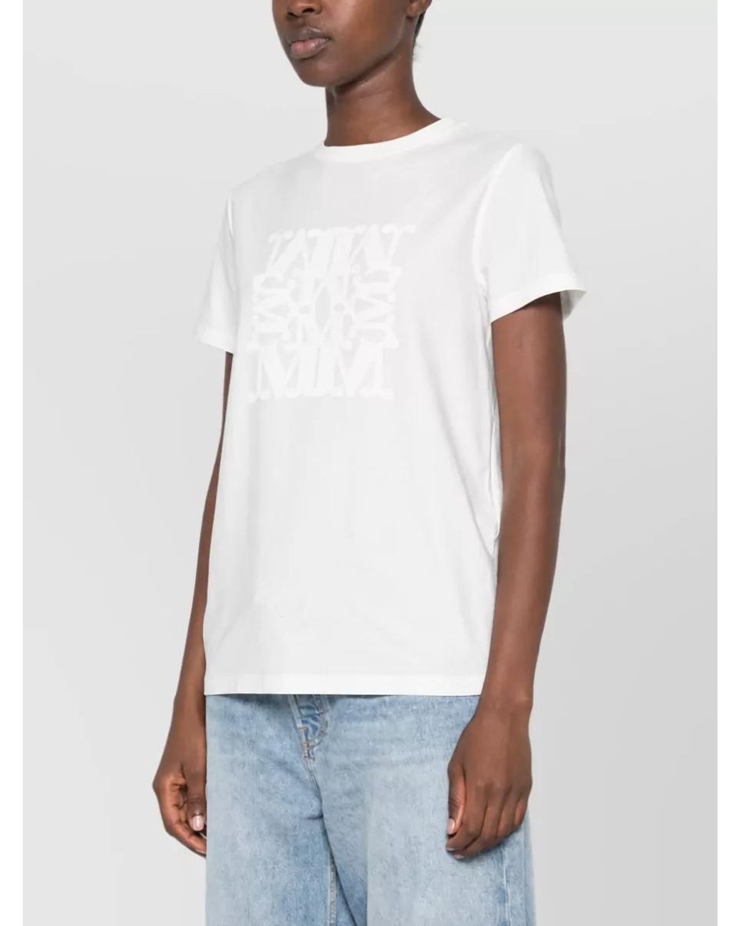 Max Mara White Logo Print Crew Neck Short Sleeve T-Shirt