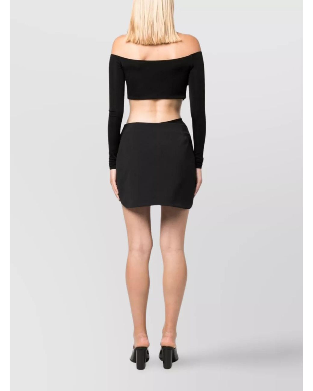 Louisa Ballou Black Off-Shoulder Cutout Long-Sleeve Bodysuit