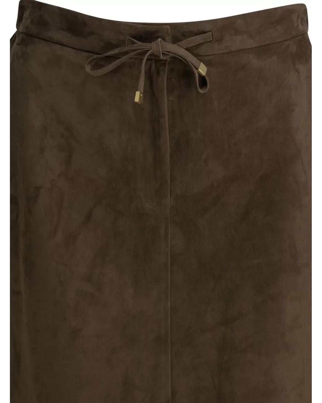 Max Mara Brown Suede Leather Midi Straight Skirt