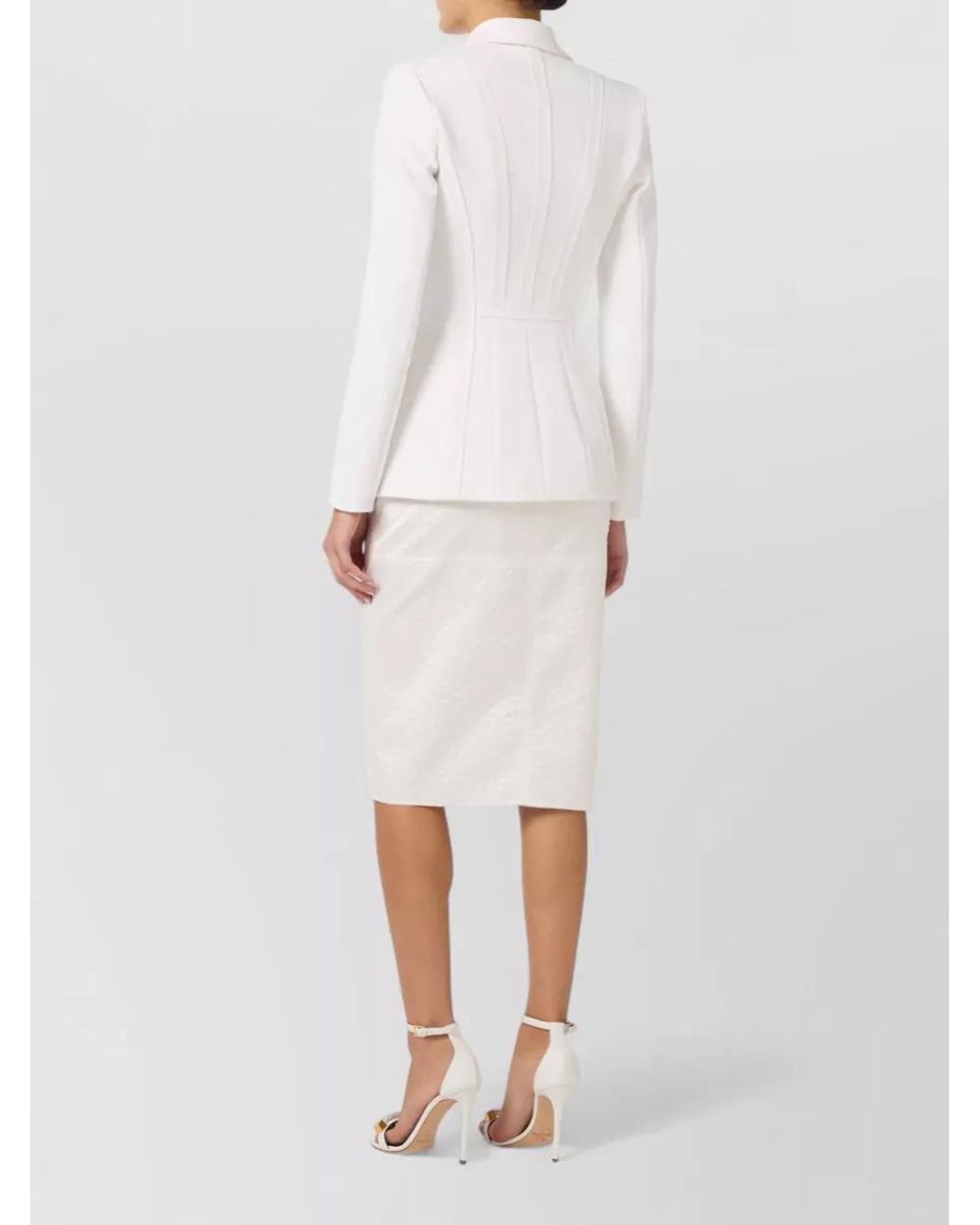 Elisabetta Franchi White Single-Breasted Slim-Fit Blazer