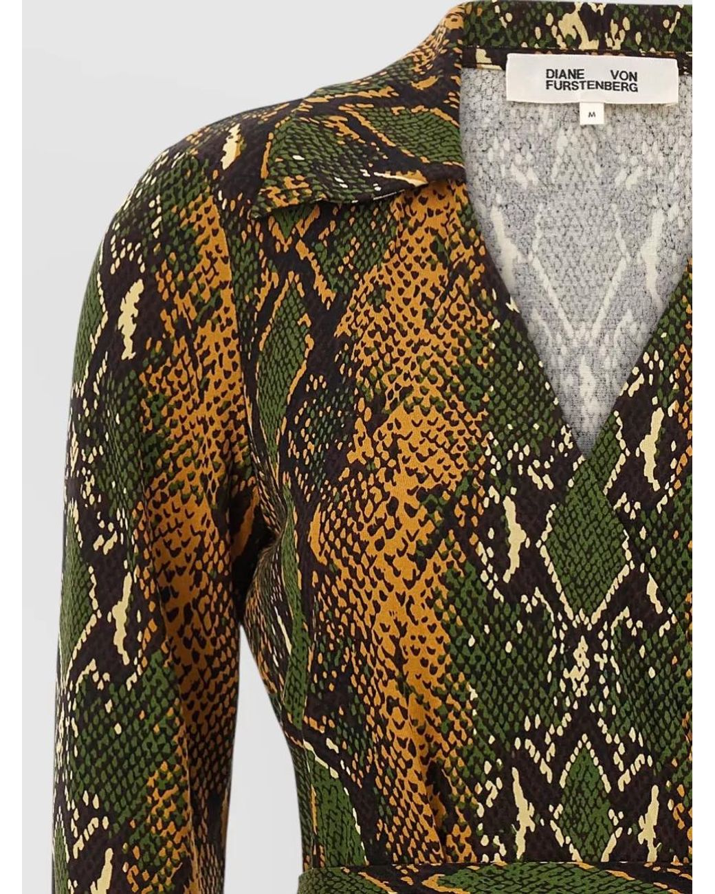 Diane von Furstenberg Green Silk Printed Wrap Midi Dress