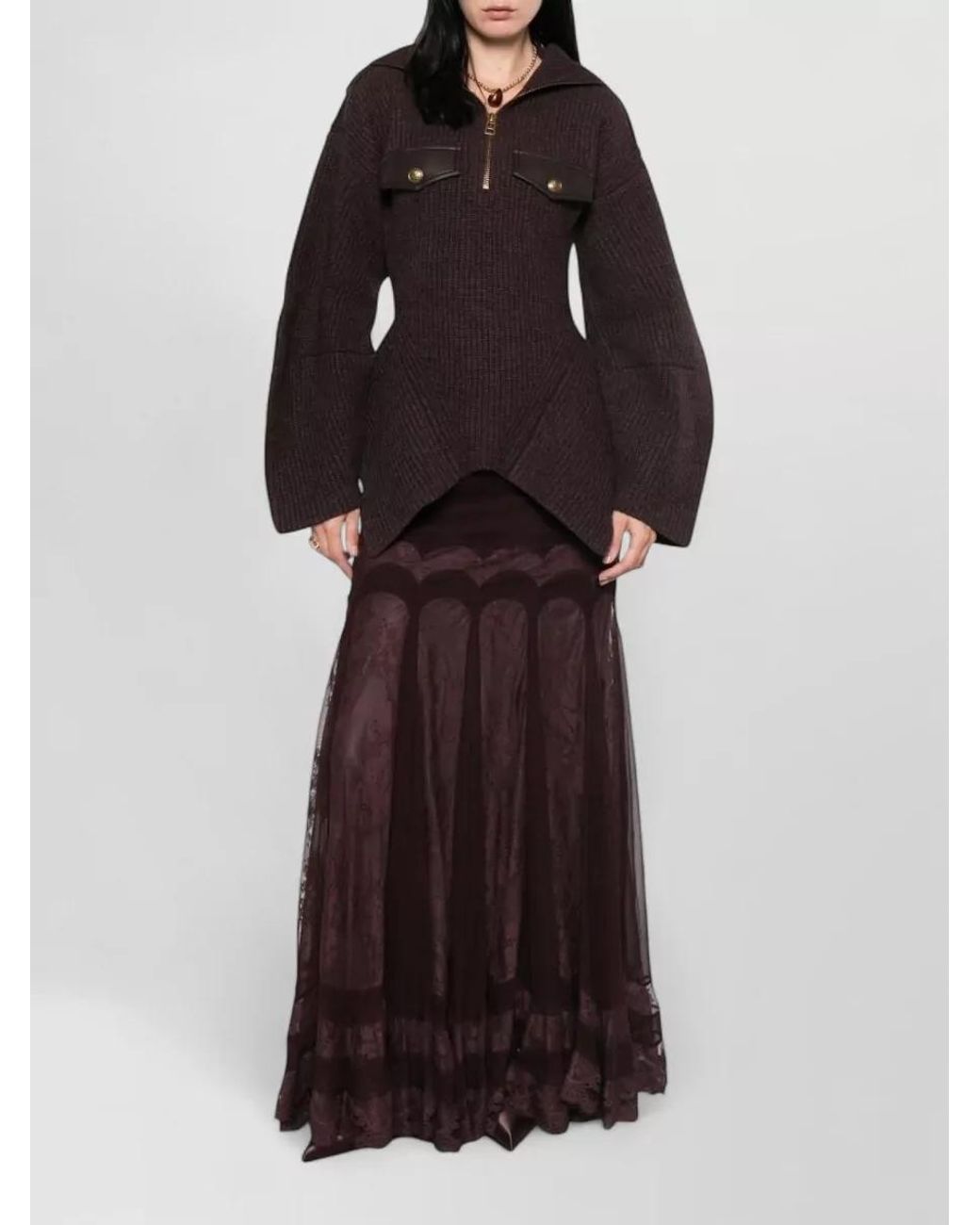 Zimmermann Purple Silk Floral Print Lace Panel Maxi Skirt