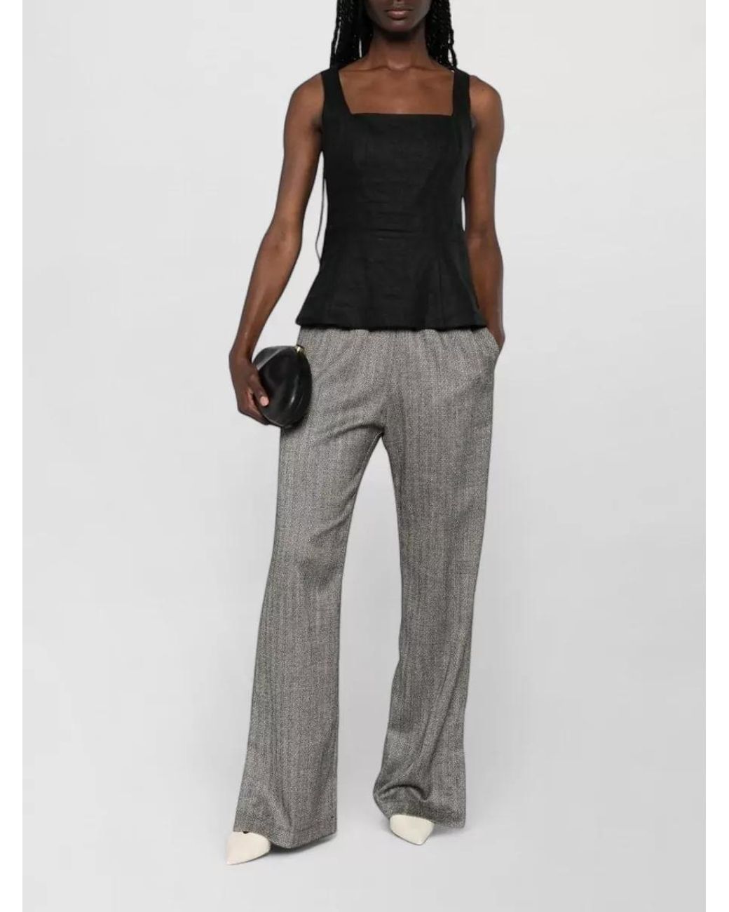 Forte_forte Gray Herringbone Wide-Leg Trousers