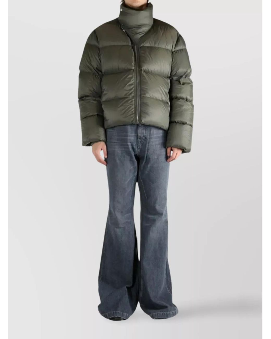 Rick Owens Green Down Quilted Long Jacket for men