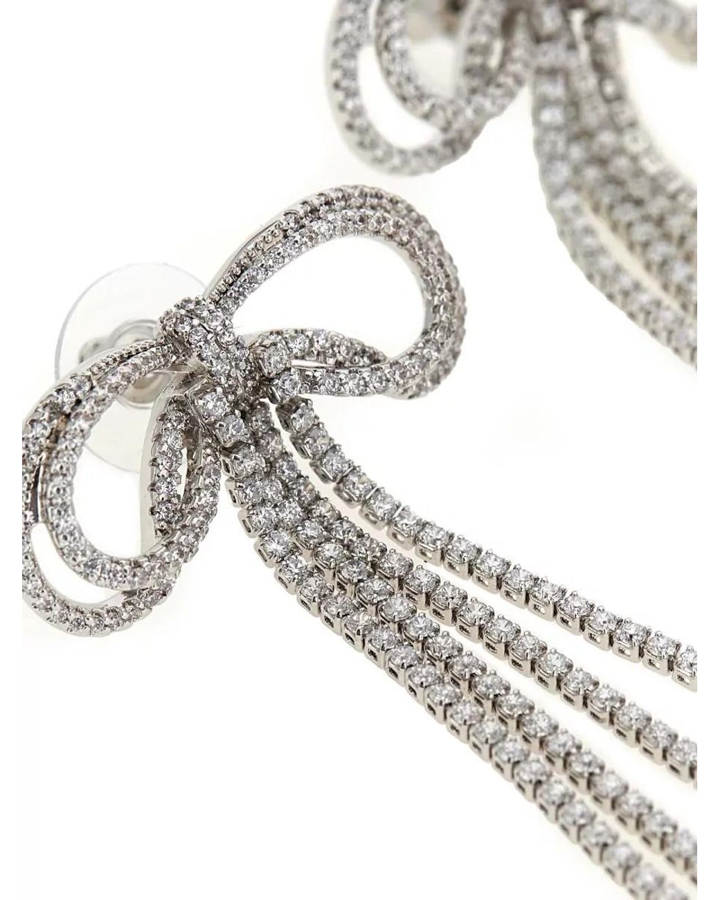 Self-Portrait White Crystal Bow Drop Earrings