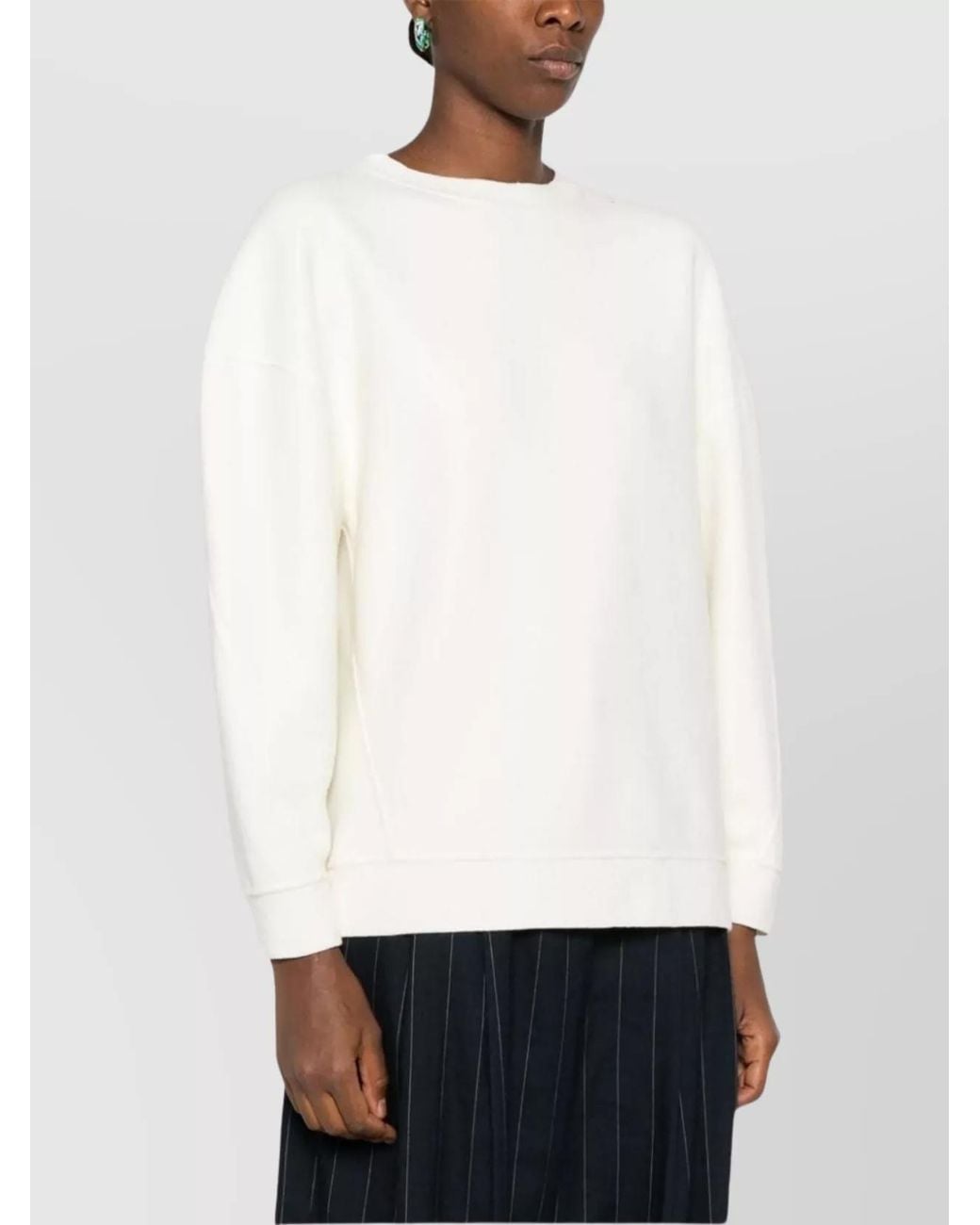 Max Mara White Cashmere Wool Ribbed Crewneck Jumper