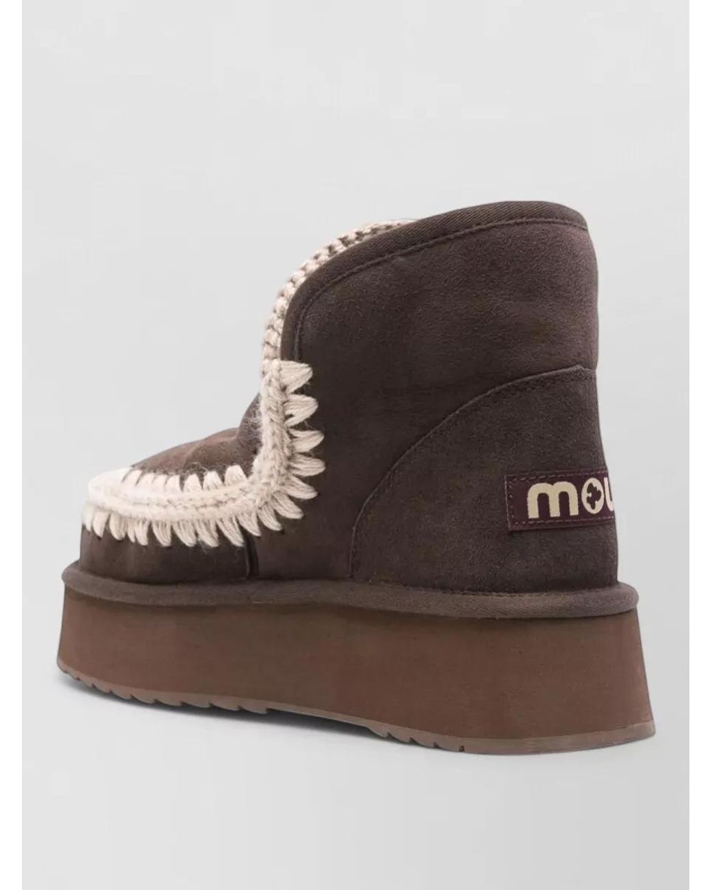 Mou Brown Shearling-Lined Whipstitch Ankle Slippers