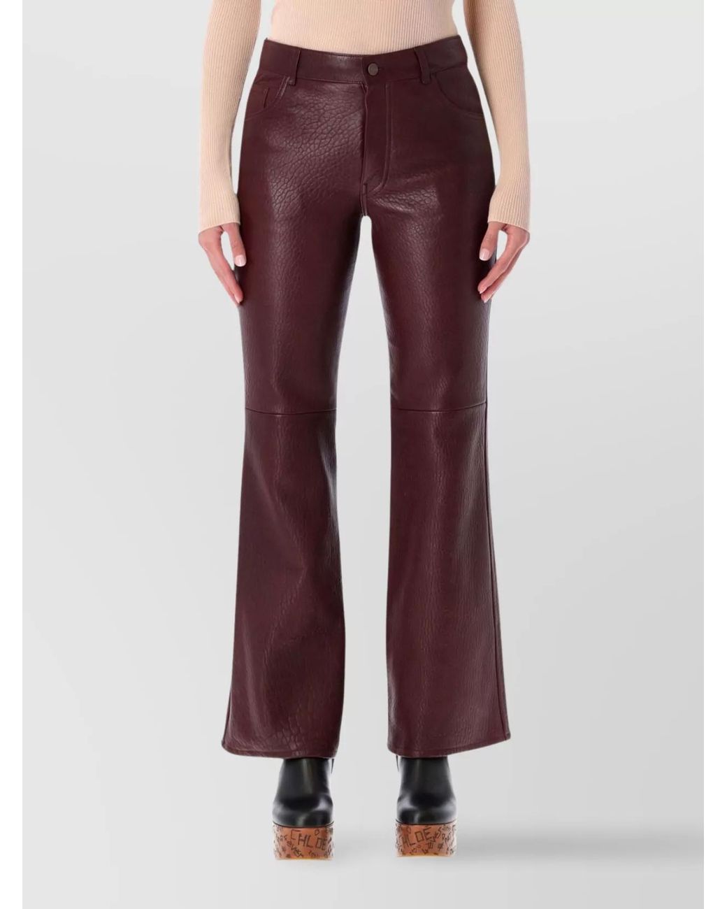 Chloé Textured Lamb Leather Flared Trousers