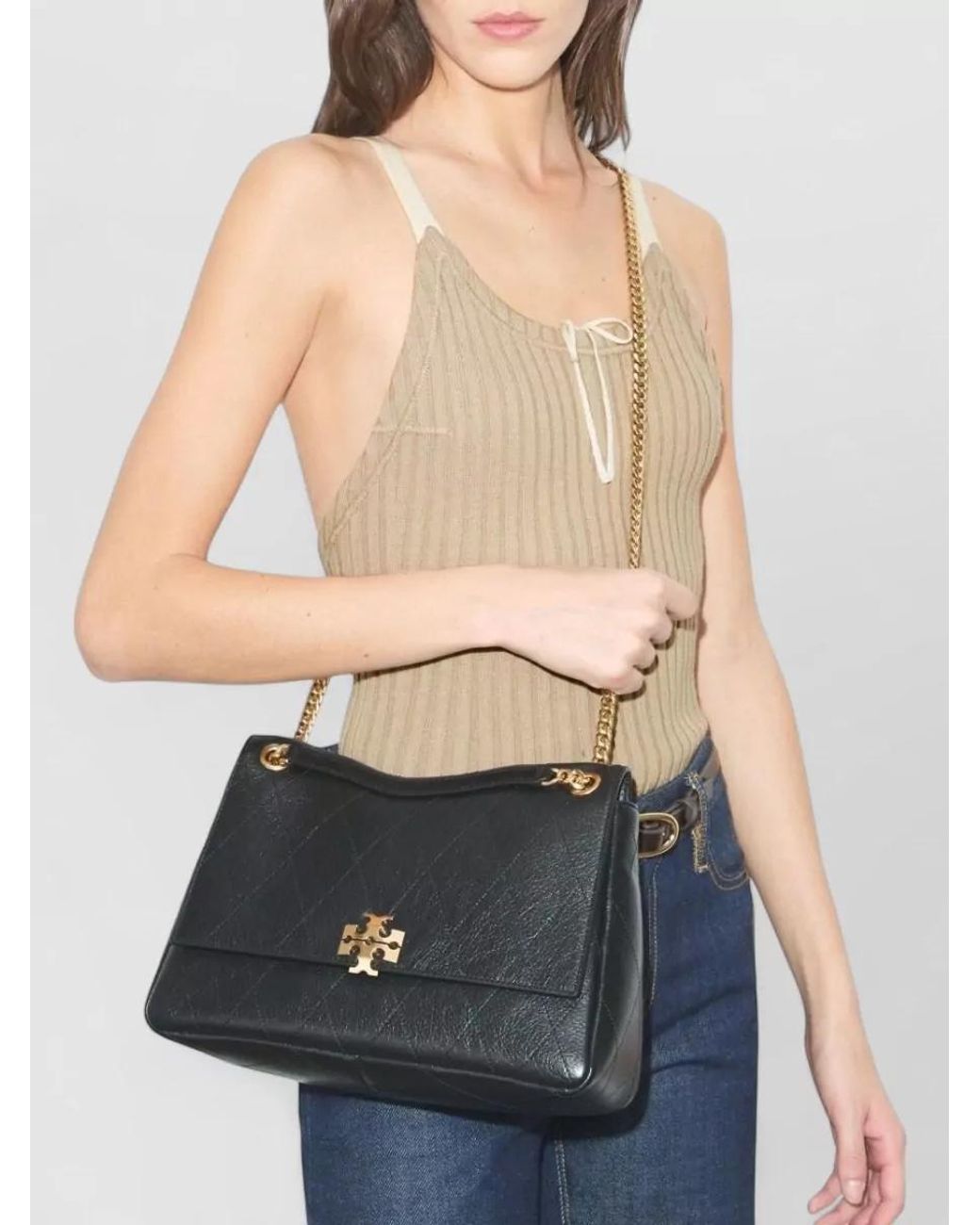 Tory Burch Black Leather Quilted Cross-Body Bag