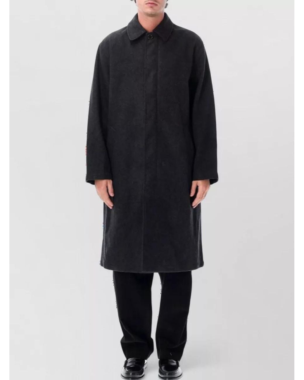 Universal Works Black Wool Single-Breasted Mac Coat for men