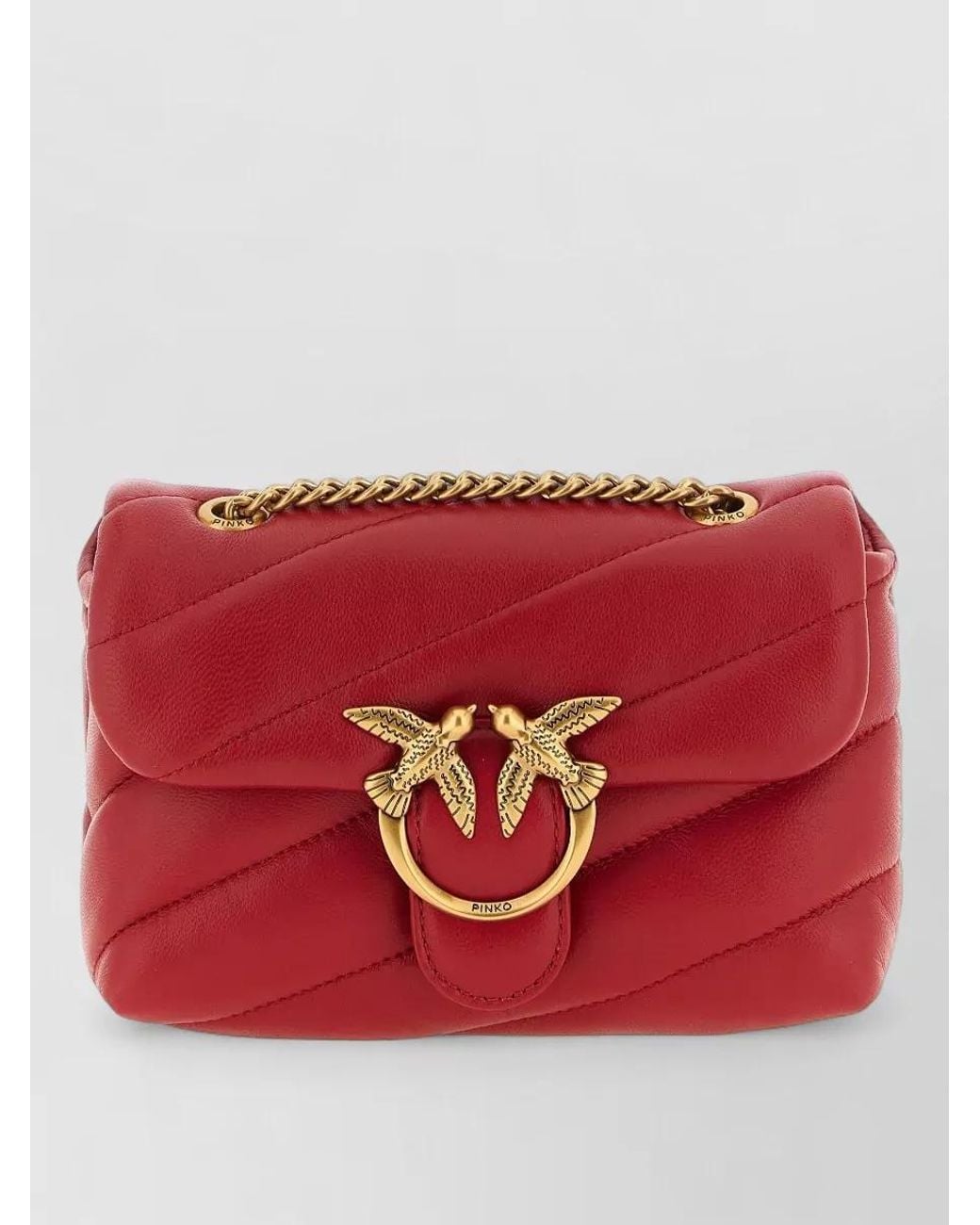 Pinko Red Love Bag Puff Baby Love Puff Lamb Leather Quilted Shoulder Bag