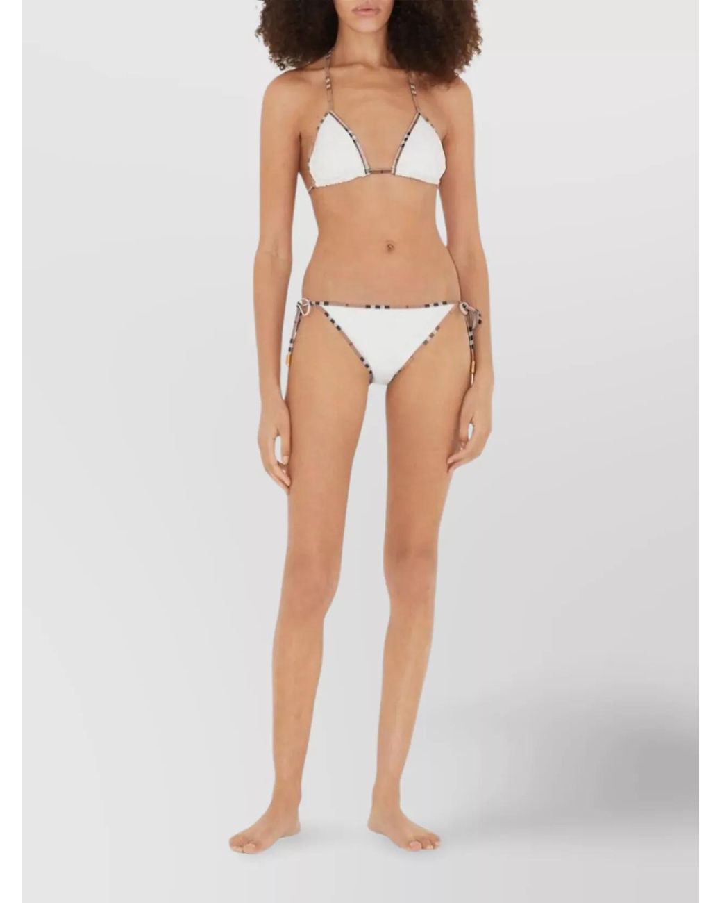 Burberry White Check Trim Triangle Bikini Set