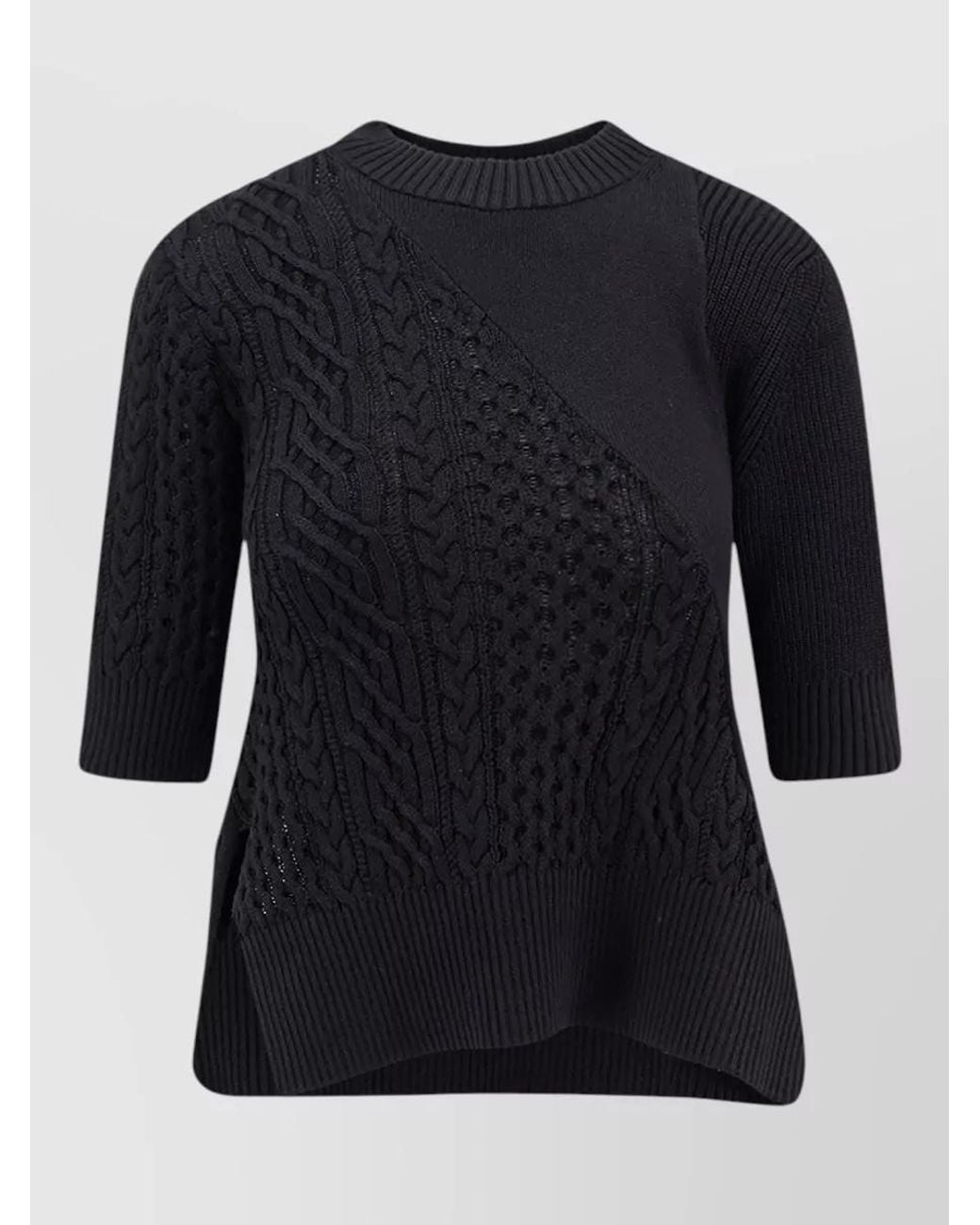 Sacai Black Cable-Knit Ribbed Asymmetric Sweatshirt