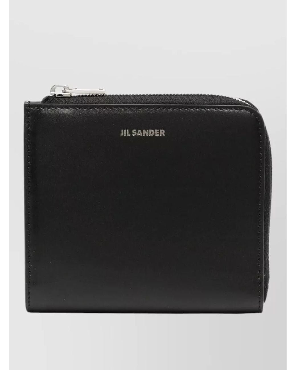 Jil Sander Black Leather Logo Print Zip Wallet for men