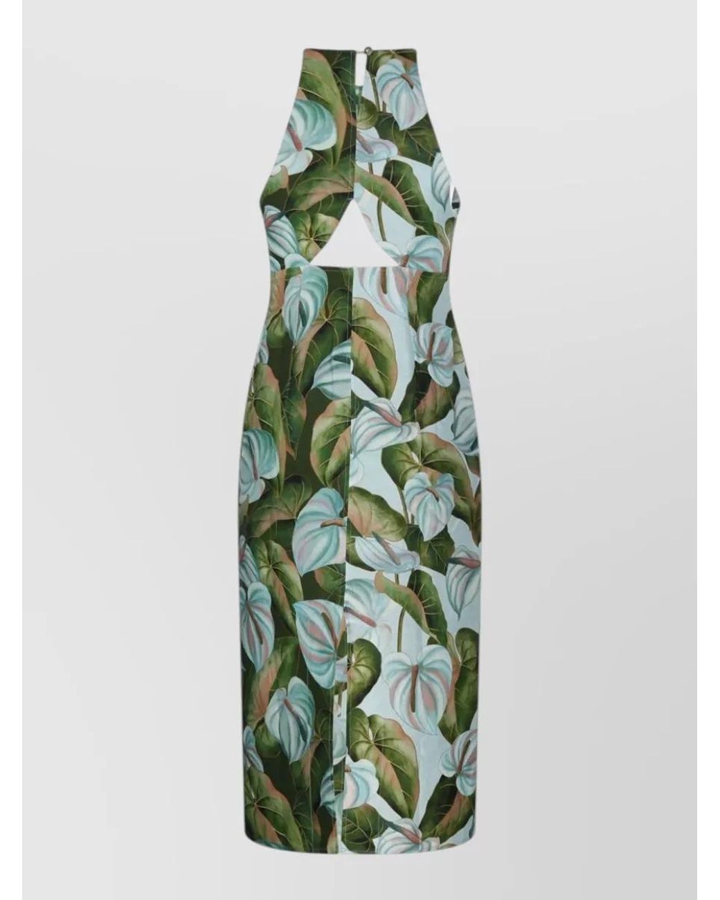 Farm Rio Green Linen Diamond Cutout Midi Dress
