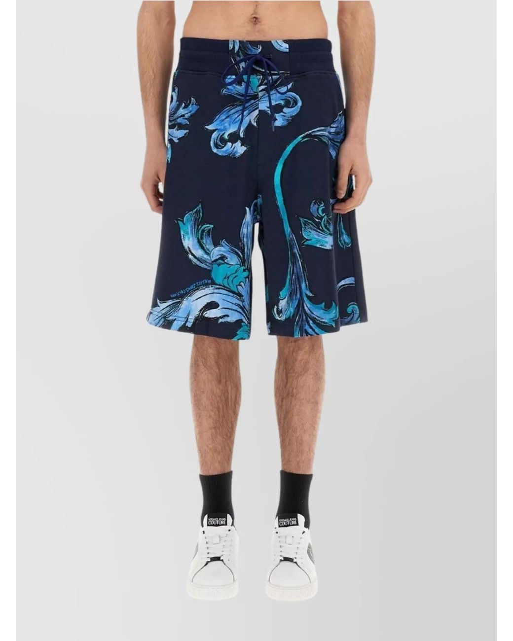 Versace Jeans Couture Blue Printed Cotton Deck Shorts for men