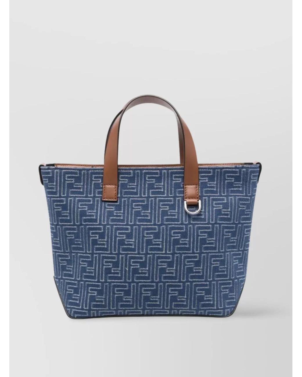Fendi Blue Cotton Denim-Effect Jacquard Small Tote Bag for men