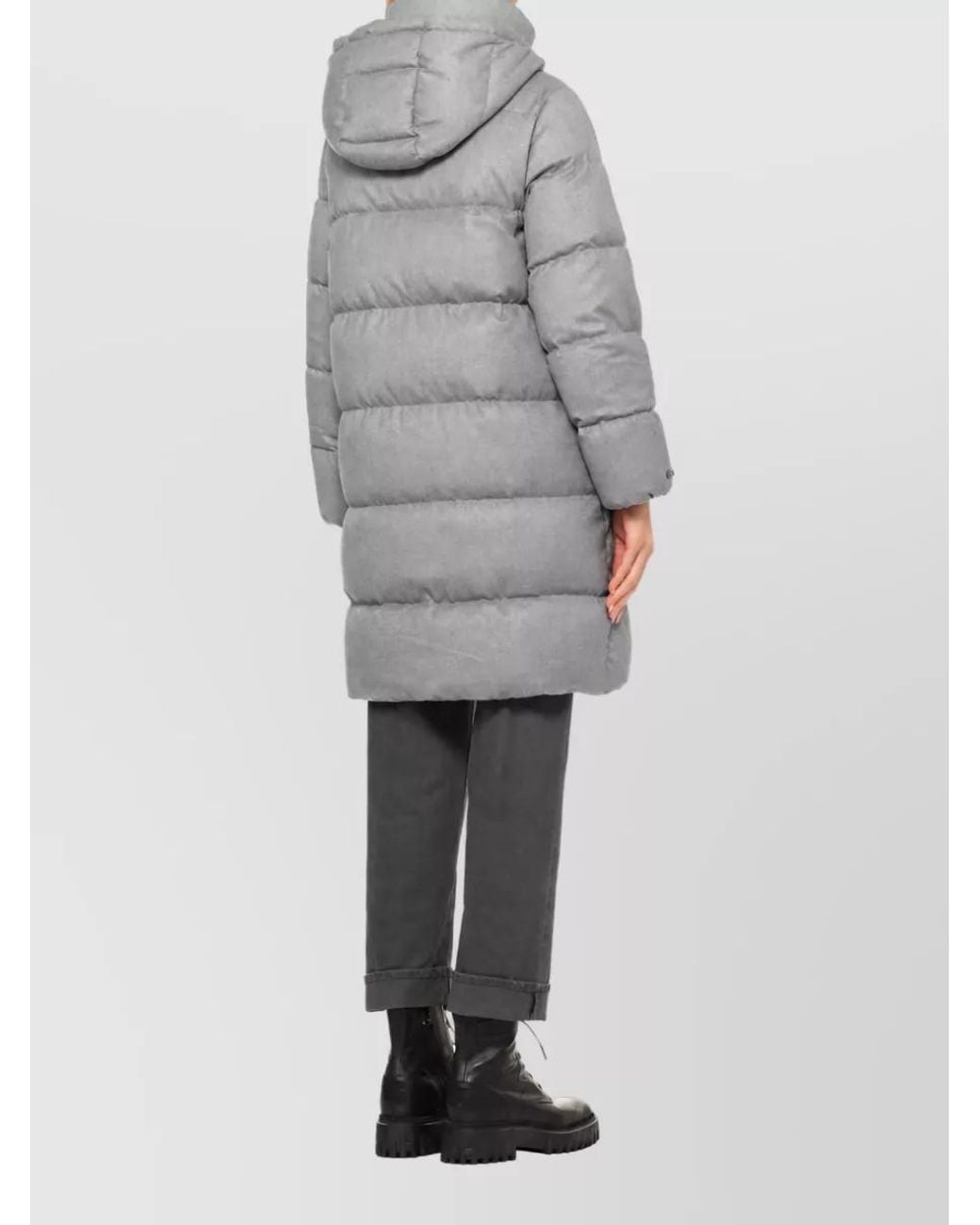 Peserico Gray Quilted Long Down Hooded Coat