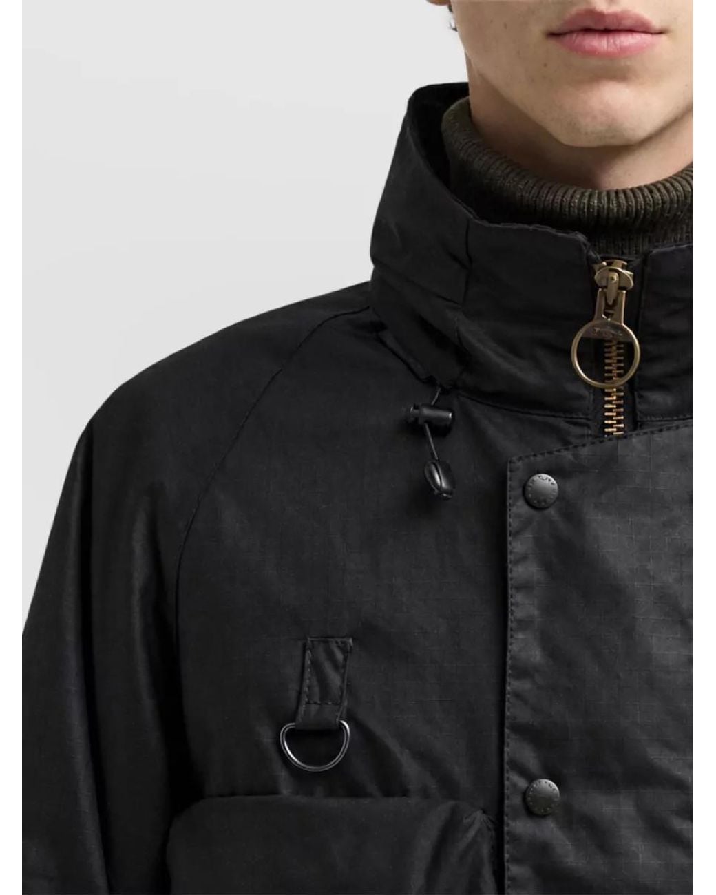 Barbour Black Waxed Cotton Ripstop Padded Coat for men