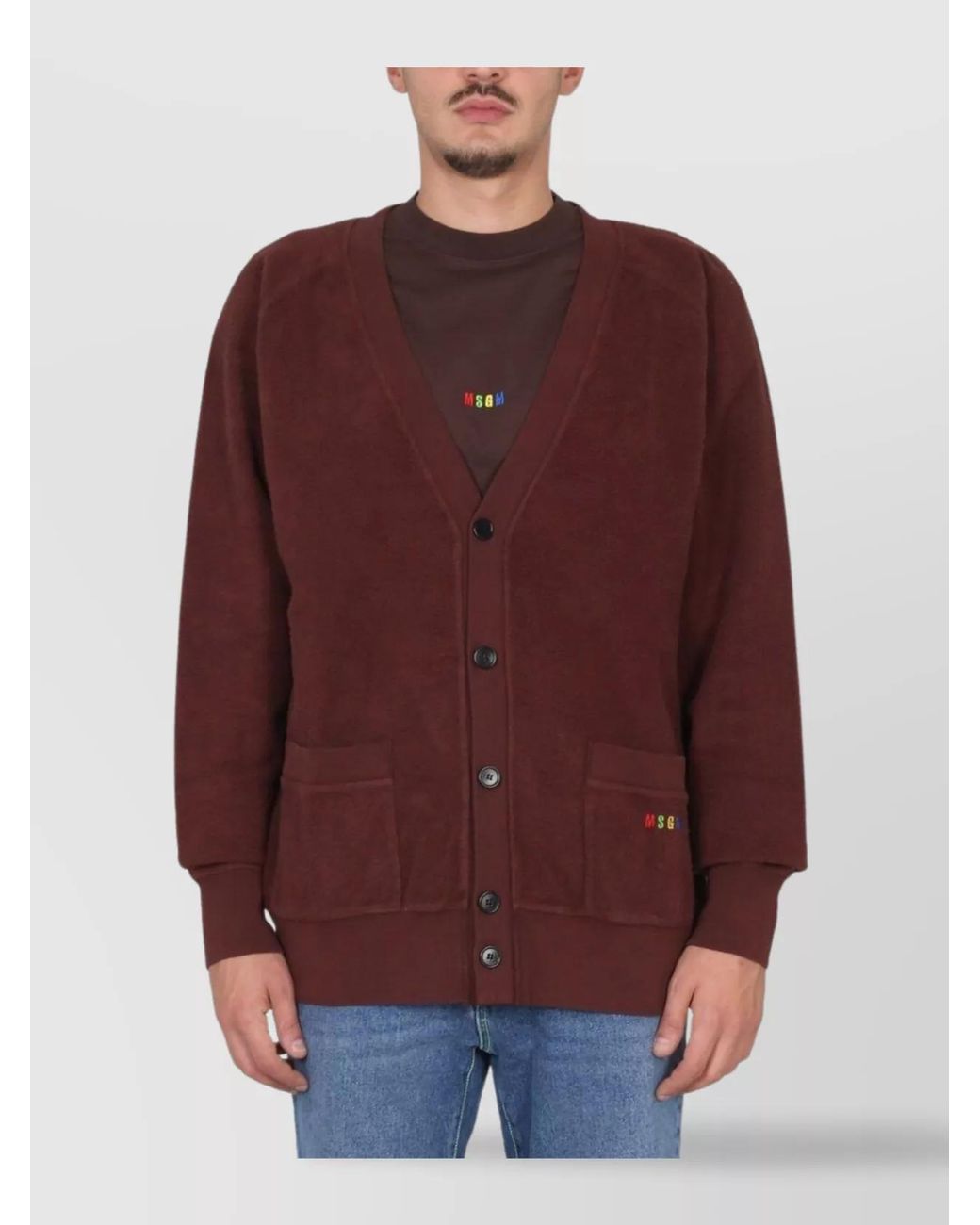 MSGM Purple Cotton V-Neck Cardigan for men