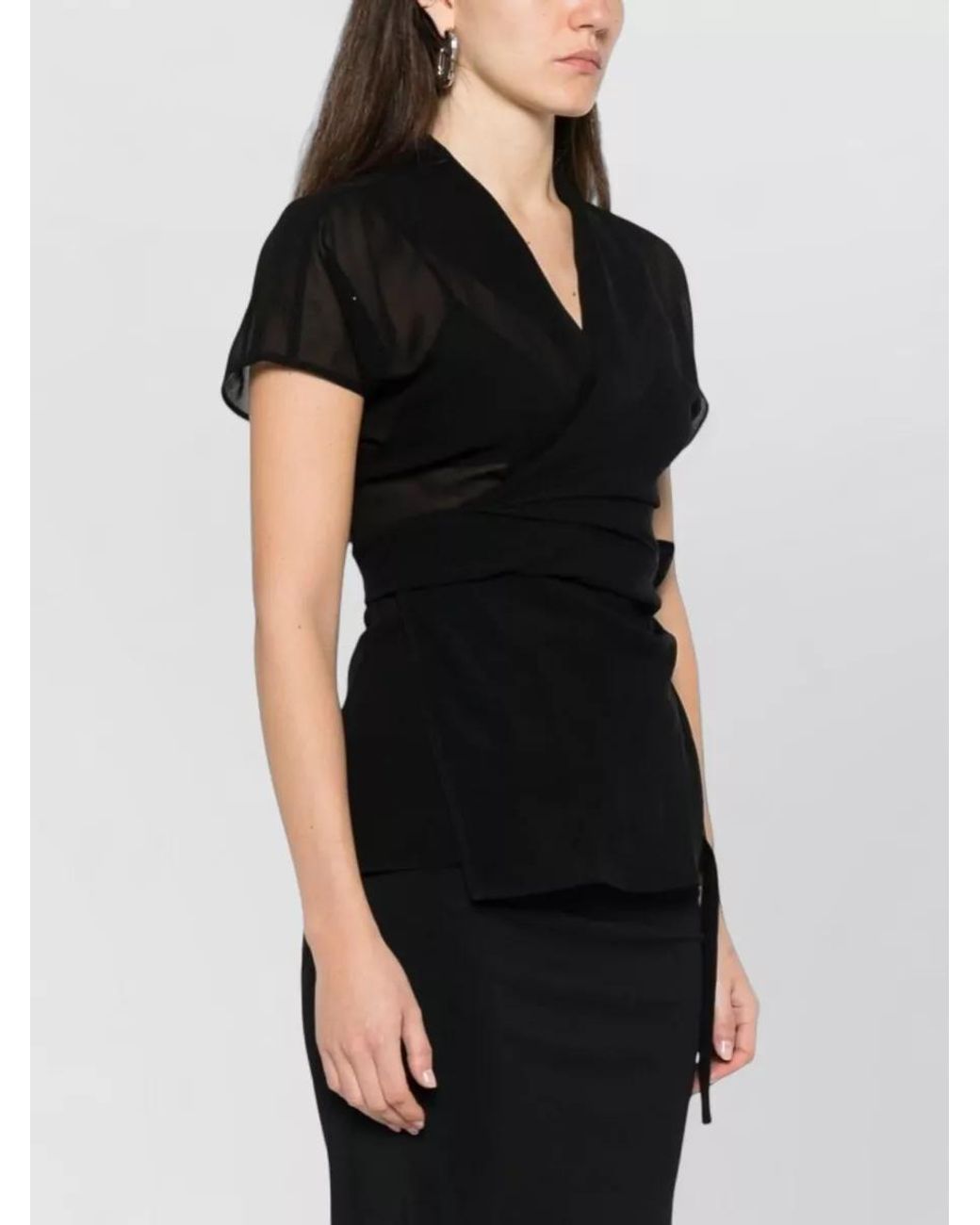Rick Owens Black Silk Short-Sleeve Wrap Blouse