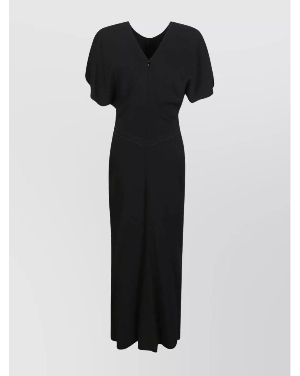 Victoria Beckham Black Crepe Gathered Waist Midi Dress