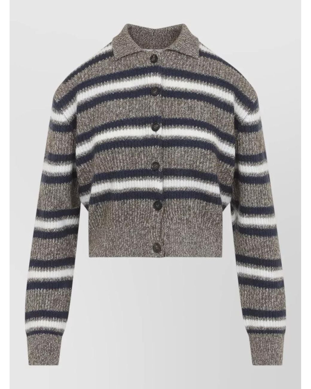 Brunello Cucinelli Gray Striped Cropped Polo Sweater