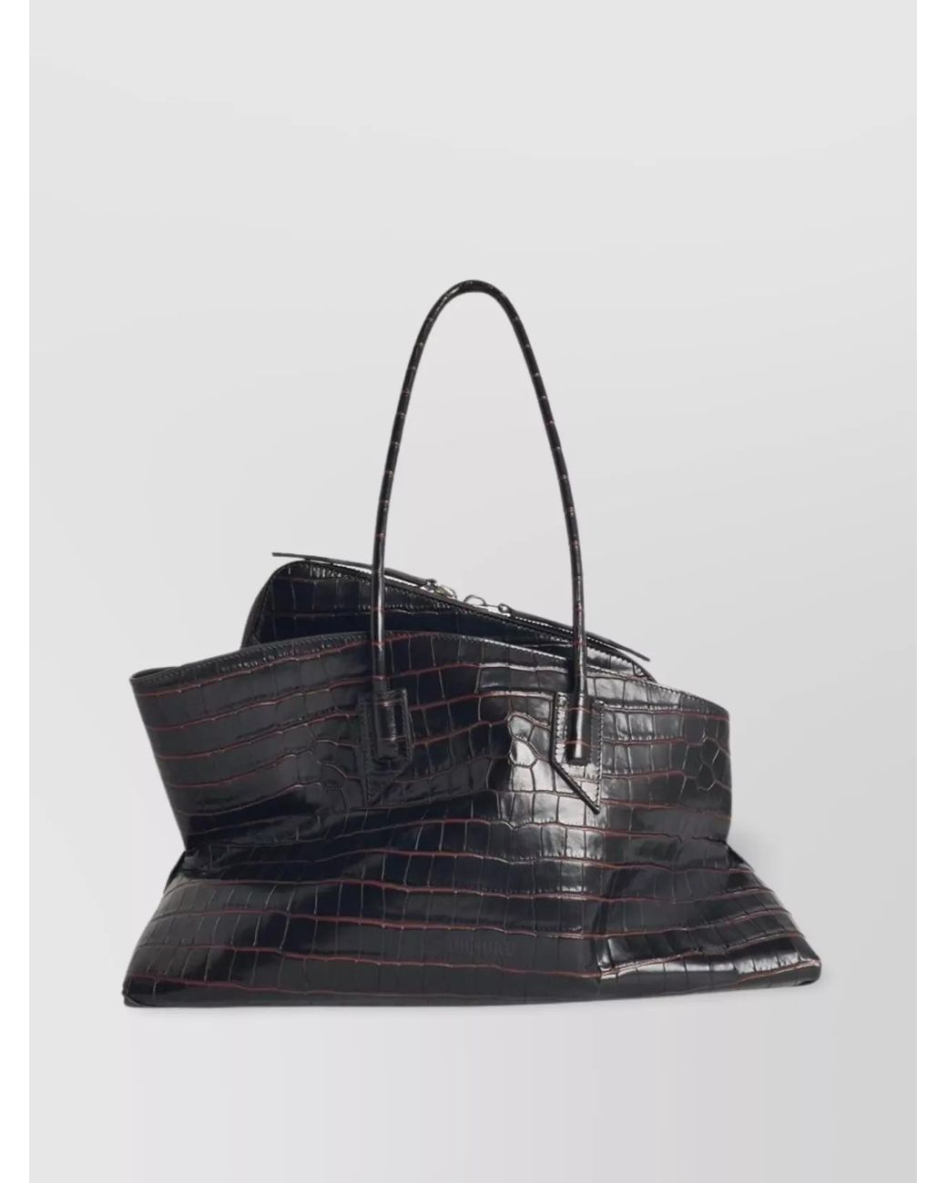 The Attico Black Medium Croc-Effect Leather Shoulder Bag