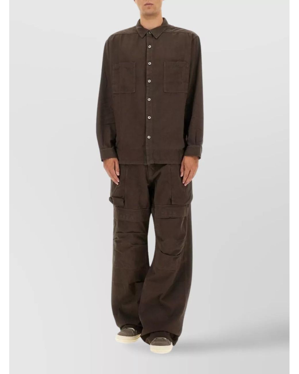Rick Owens Brown Cotton High-Rise Wide-Leg Cargo Trousers for men