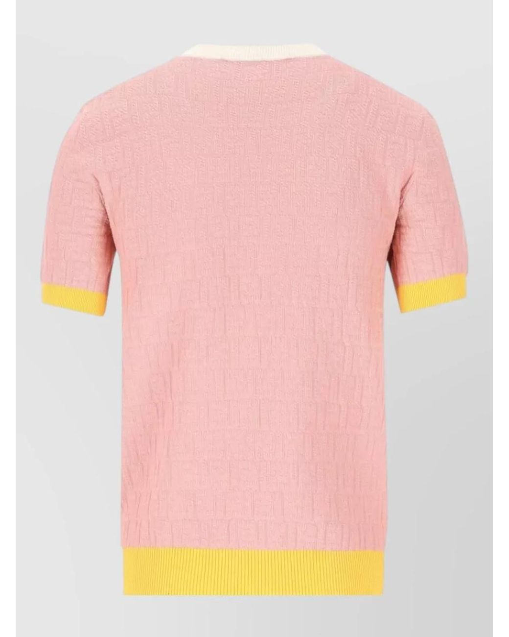Fendi Pink Silk Blend Ribbed Short-Sleeve Crewneck Knitted Top