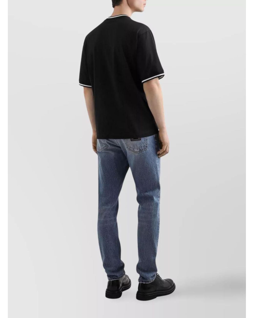 Dolce & Gabbana Blue Cotton Ripped Straight-Leg Jeans for men