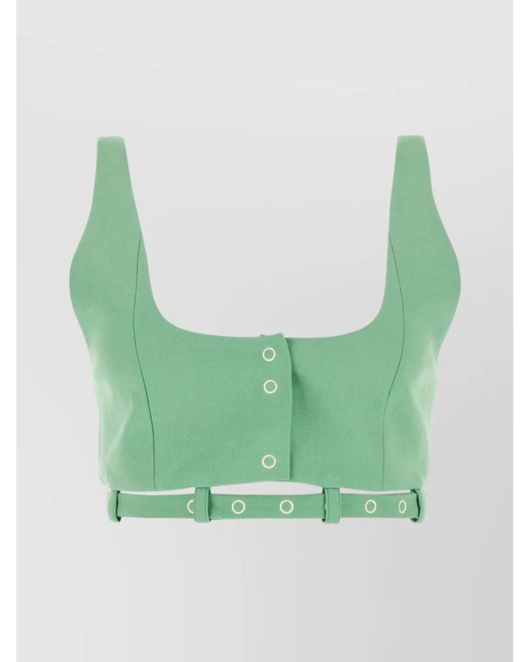 Ganni Green Organic Cotton Sleeveless Cutout Cropped Top