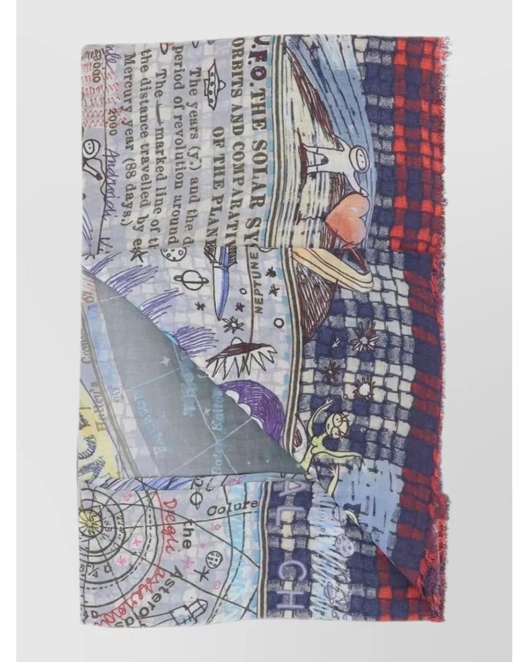 Faliero Sarti Multicolor Cashmere Modal Graphic Check Logo-Print Fringed Scarf