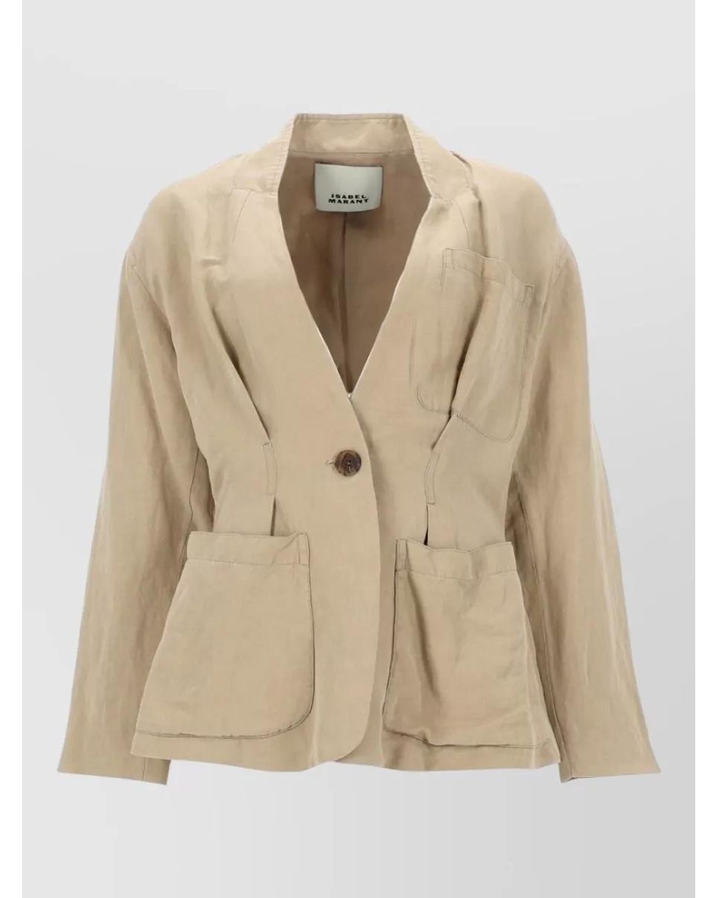Isabel Marant Natural Silk-Linen Fitted Suit Jacket