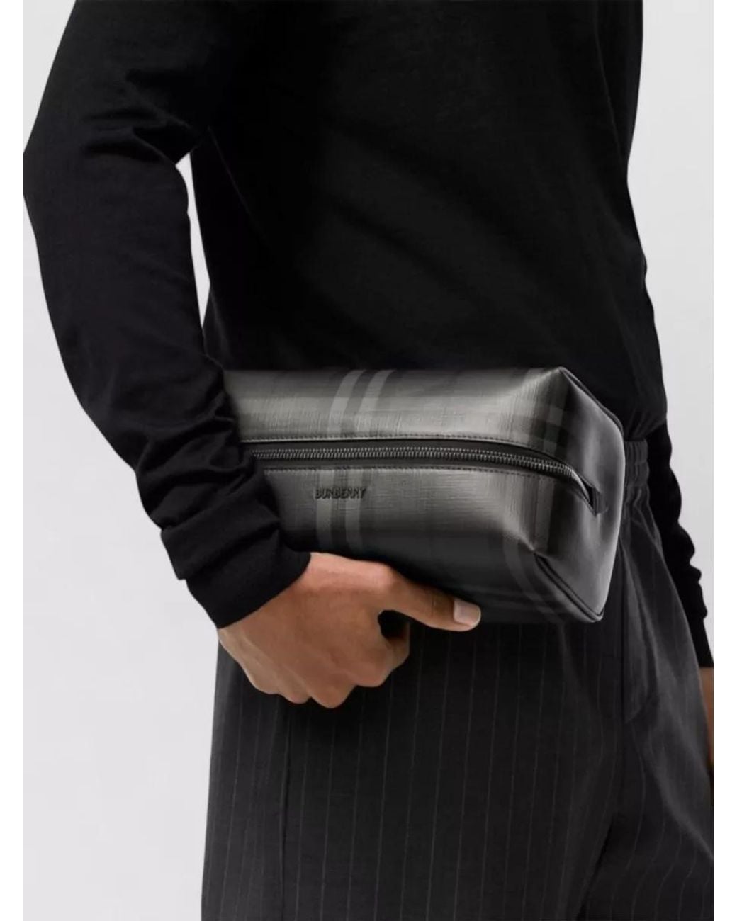 Burberry Black Canvas Check Clutch Bag for men